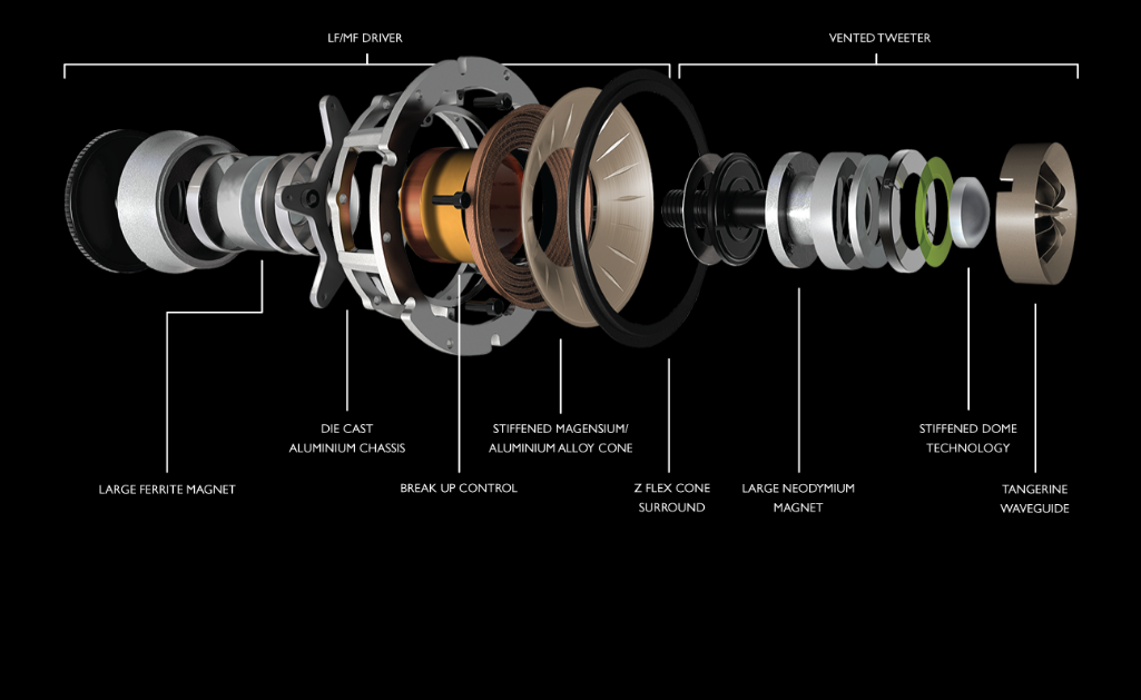 Exploded view of interior of speaker