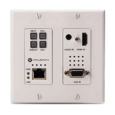 Atlona® Conferencing Wallplate Switcher for HDMI and VGA with Ethernet-Enabled HDBaseT Output - 2x1 | White 