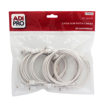 ADI PRO 0E-C6ATHWH56 C6A Slim Patch Cable, 5', 6-Pack, White 