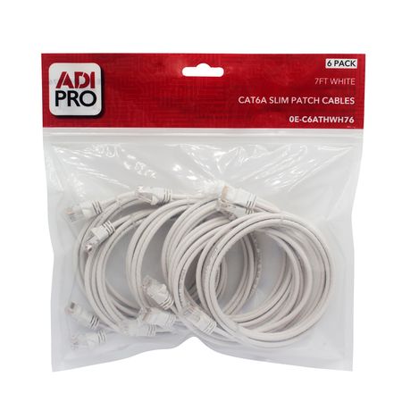 ADI PRO 0E-C6ATHWH76 C6A Slim Patch Cable, 7', 6-Pack, White 