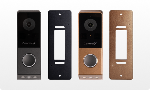 Control4 Chime Pro next to Junction Box in black and bronze colors