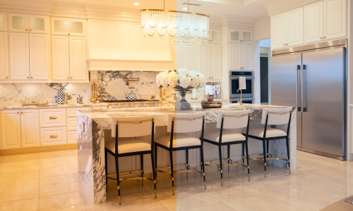 Kitchen with warm and cool white lighting