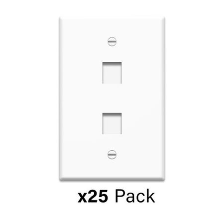 On-Q WP3402WH25  2-Port Wall Plate  Bulk Plastic Keystone Strap  RJ45  1-Gang  White                                            