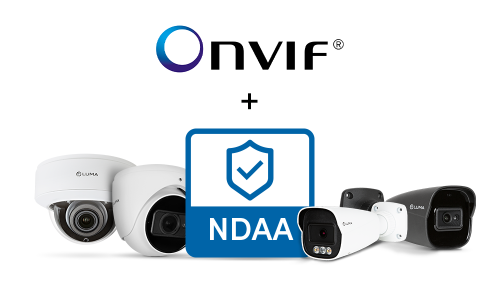 Group of Luma cameras with ONVIF and NDAA logos above