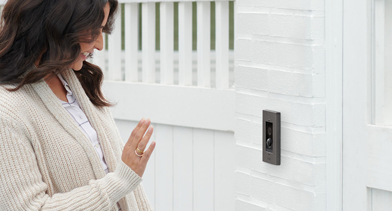 Ring video doorbell on wall