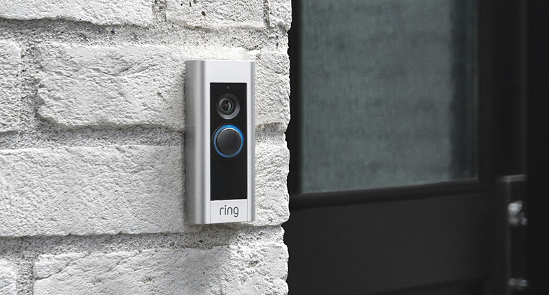 Ring video doorbell on wall