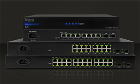 Araknis switches showing the POE ports found on back of device