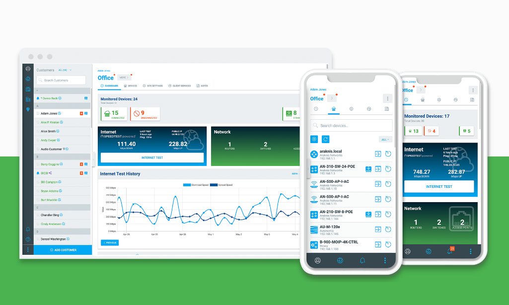 Screenshots of the OvrC dashboard across several elecronic devices