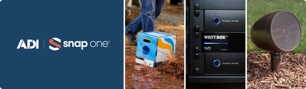 Header image of a Episode Landscape speaker, Wattbox UPS and Araknis switch