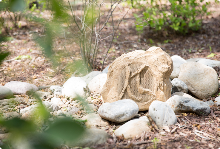 Landscape rock speaker in a garden