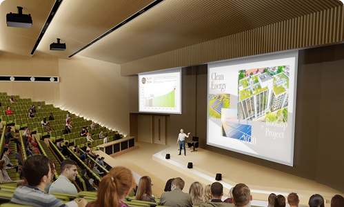 Lecture Hall with a projection screen on wall