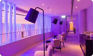 Hotel lobby with speakers