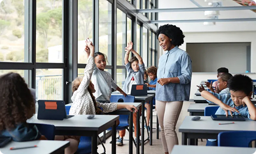 Teacher ina classroom full of students