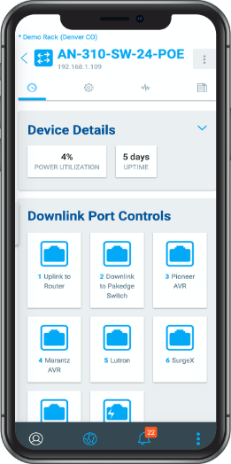 OvrC mainscreen dashboard on iPhone