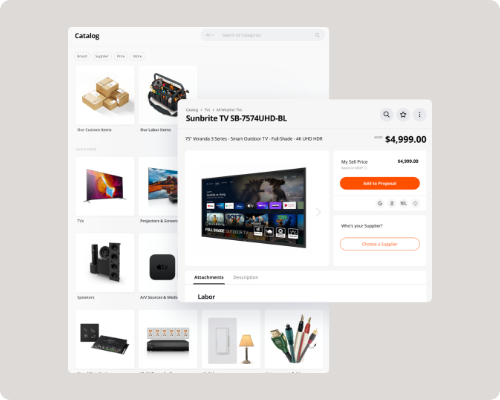 Portal UI screenshots of products