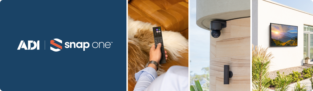 Header image of a remote, dome camera, and SunBrite outdoor TV