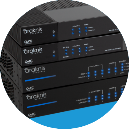 Stack of Araknis X10 routers-perfect for any networking job