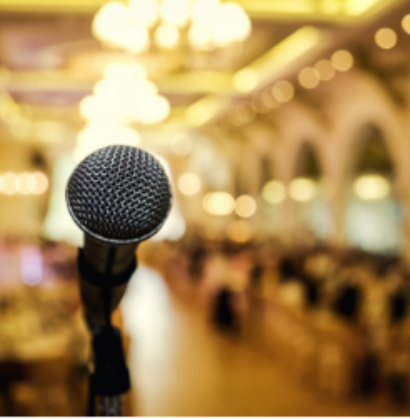 Sense microphone on a stand in a room