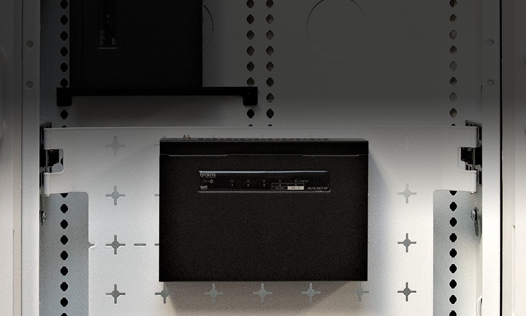 Araknis switch sitting inside a VersaBox