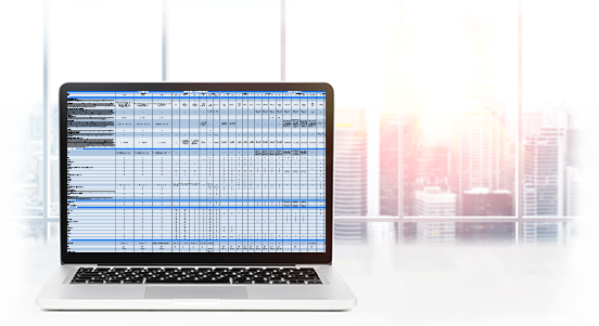 Laptop on table showing screenshot of a spreadsheet