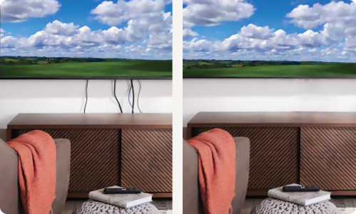 Cables behind a TV mounted on a wall