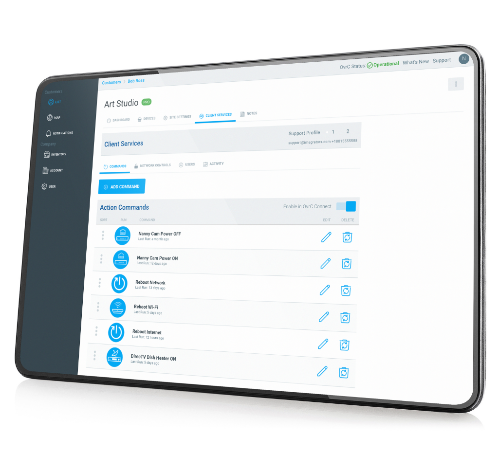 OvrC Connect dashboard on tablet