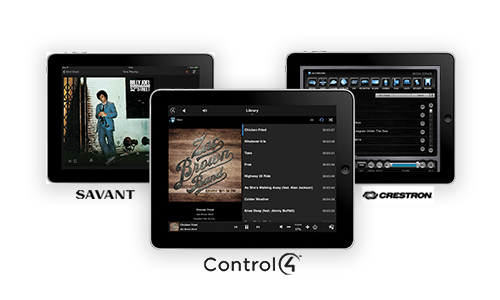 Three ipads showing the various control system ingegration