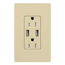 Lutron® 15 Amp USB Receptacle - (Ivory | Gloss)                                                                                