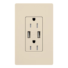 Lutron® 15 Amp USB Receptacle - (Light Almond | Gloss)                                                                         