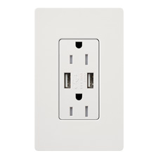 Lutron® 15 Amp USB Receptacle - (White | Gloss)                                                                                
