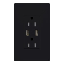 Lutron® 15 Amp USB Receptacle - (Midnight | Satin)                                                                             
