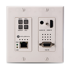 Atlona® Conferencing Wallplate Switcher for HDMI and VGA with Ethernet-Enabled HDBaseT Output - 2x1 | White 