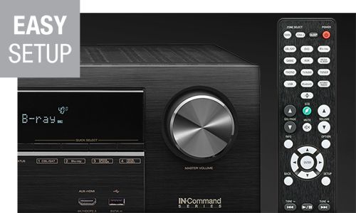 Zoomed-in view of AVR with remote on right and Easy Setup icon on top left corner