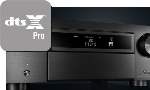Front of receiver with DTS:X logo in top left corner
