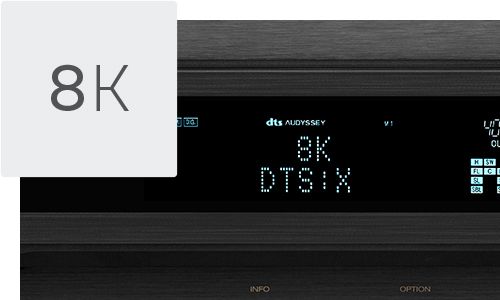 Display on front of receiver showing 8K