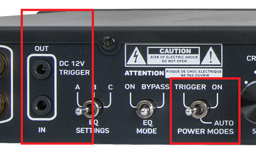 Back view of amp with triggers outlined in red