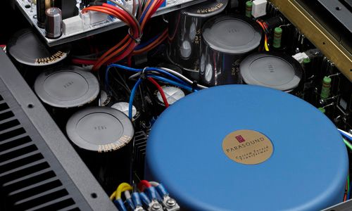 View of capacitors inside amplifier