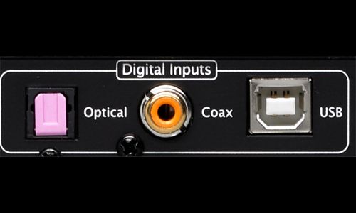 Optical, Coax, and USB ports on back of amp