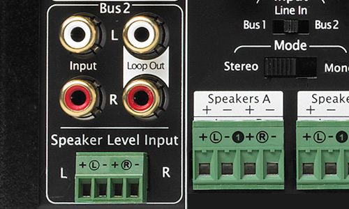 View of 2 half-size amps connected in the middle with rack ears