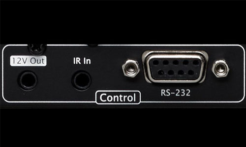 12V trigger out, IR in and RS-232 control on back of amp 