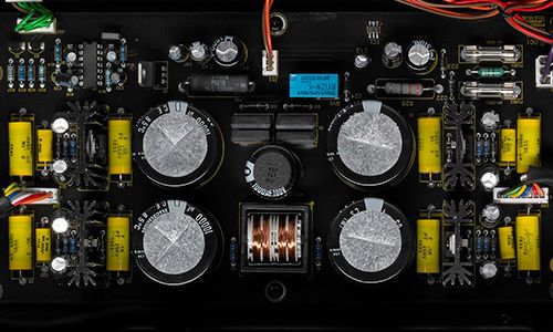 Zoomed-in view of interior power supply and toroid transformer