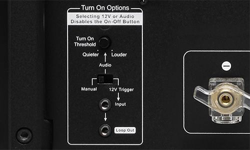 Zoomed-in view of Turn On Options on back of amp