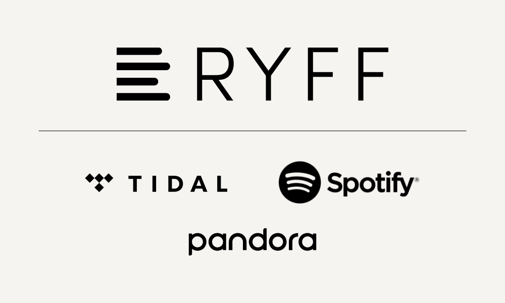 Ryff Logo, Tidal Logo, Spotify Logo and Pandora logo