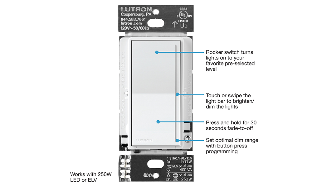 Lutron RadioRA 3 Sunnata RF PRO LED+ Touch Dimmer Switch, 250W test