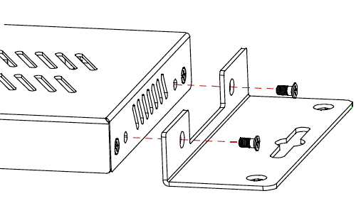 Line drawing of Binary 260 controller showing dotted line for how to add screws to connect rack ears
