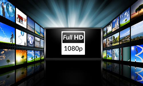 1080 HD logo with multiple TV displays in the background