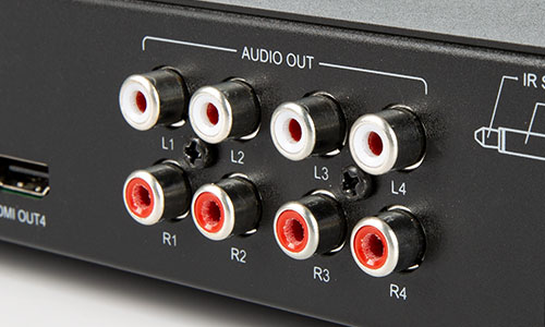 Close-up of audio output ports