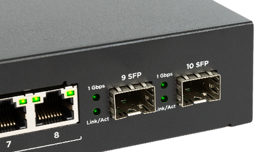 Zoomed-in view of 2 SFP ports