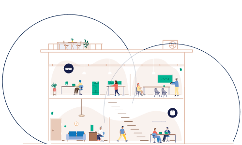 Diagram of internet signals throughout multiple rooms in a single-family house