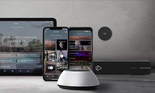 Several mobile devices showing the Josh.ai platfrom app